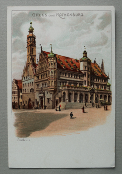 AK Gruss aus Rothenburg ob der Tauber / 1900 / Litho Lithographie / Rathaus / Strassenansicht
